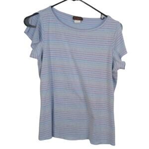 Entrance Blue stripe sparkle sleeveless blouse